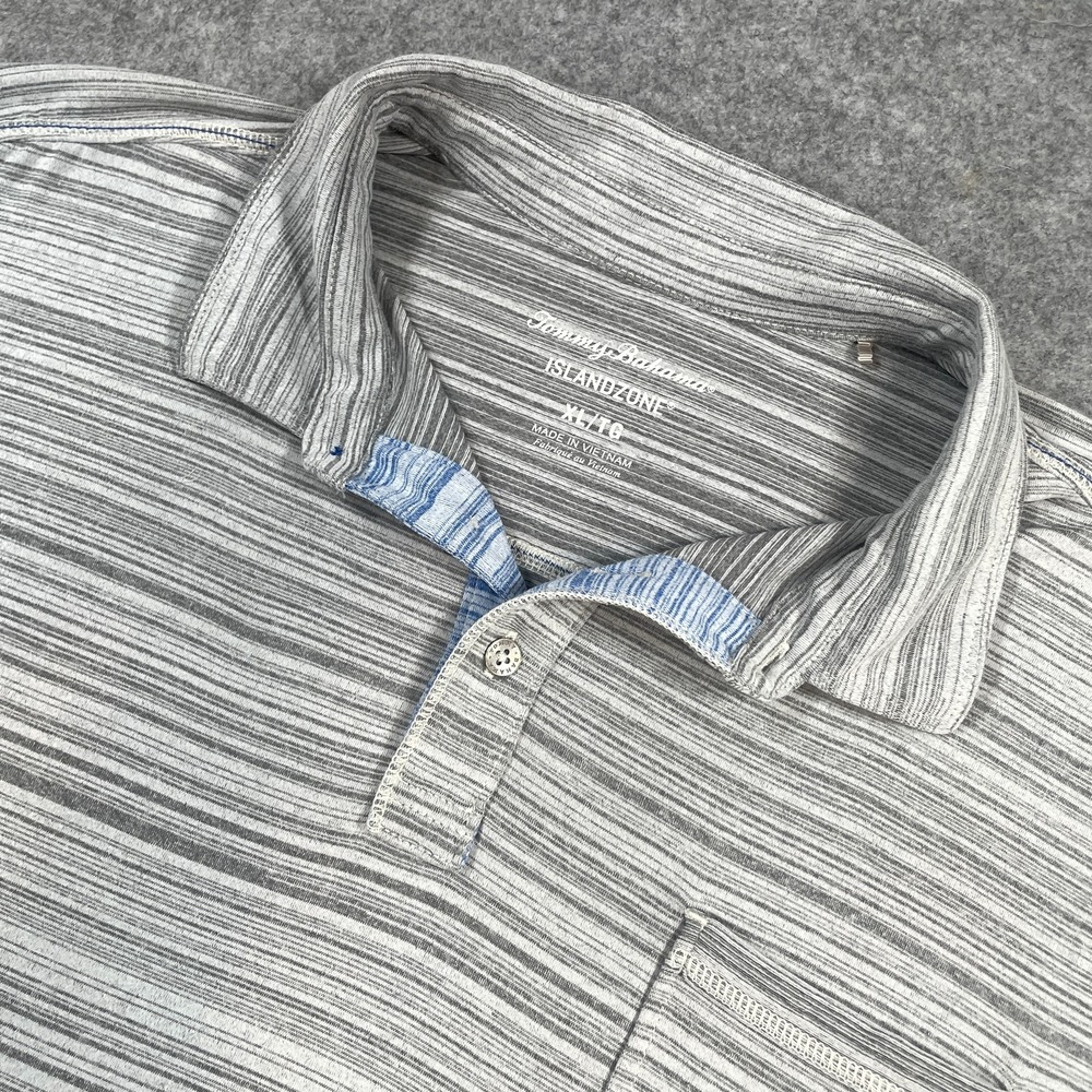 Tommy Bahama Mens Polo Shirt XL Gray IslandZone Striped Performance Short Sleeve